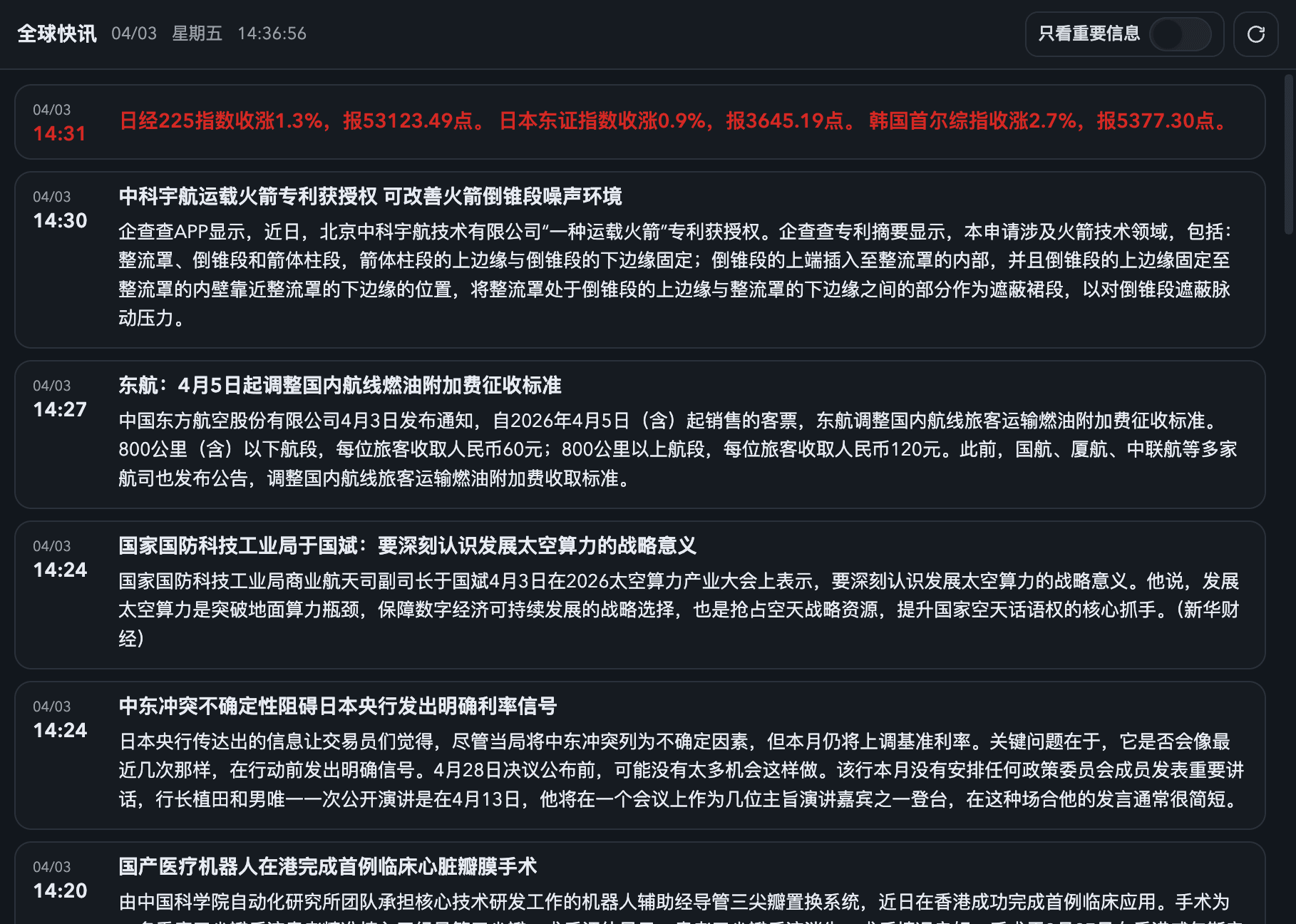 全球快讯模块截图